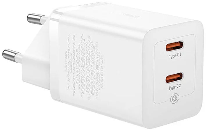 Baseus GaN5 Pro netværksoplader, 40W, 3A, 2 x USB-C, Hvid CCGP180102