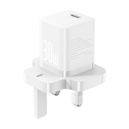 Baseus GaN5 UK netværksoplader, 30W, 3A, 1 x USB-C, Hvid P10110906213-00