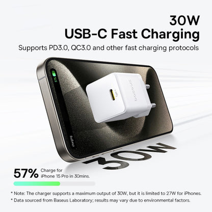 Baseus Palm Netværksoplader, 30W, 3A, 1 x USB-C, Hvid P10111605213-00