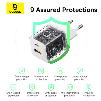Baseus Palm netværksoplader, 30W, 3A, 1 x USB-A - 1 x USB-C, Hvid P1011160A213-00
