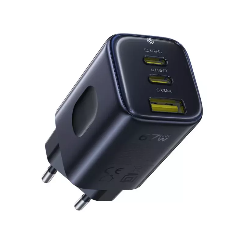 Baseus PicoGo AE11 netværksoplader, 67W, 1 x USB-A - 2 x USB-C, Sort E0121200