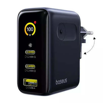 Baseus PicoGo AE21 Display netadapter, 100W, 5A, 1 x USB-A - 2 x USB-C, Sort E0121B00