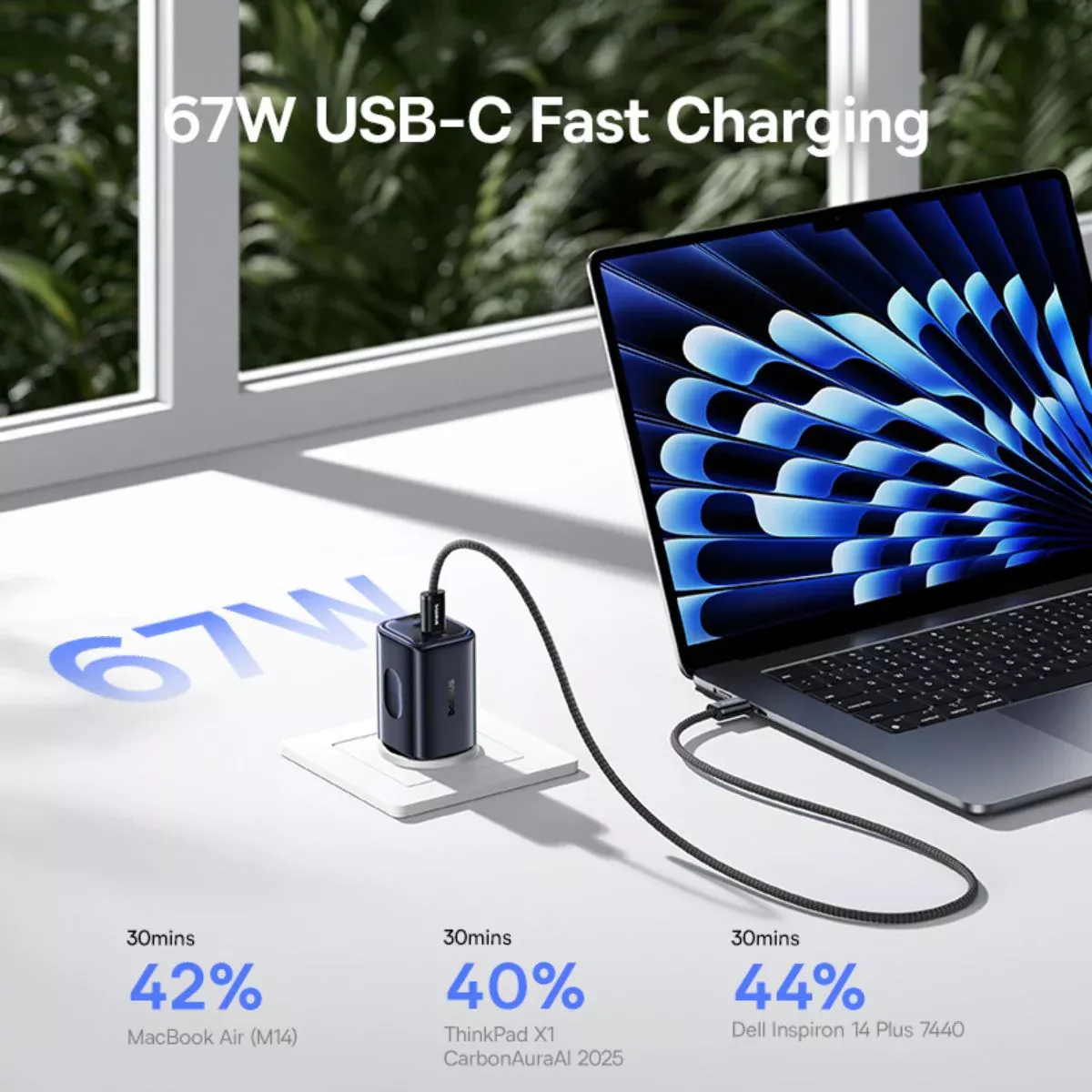 Baseus PicoGo AE11 netværksoplader, 67W, 1 x USB-A - 2 x USB-C, Sort E0121200