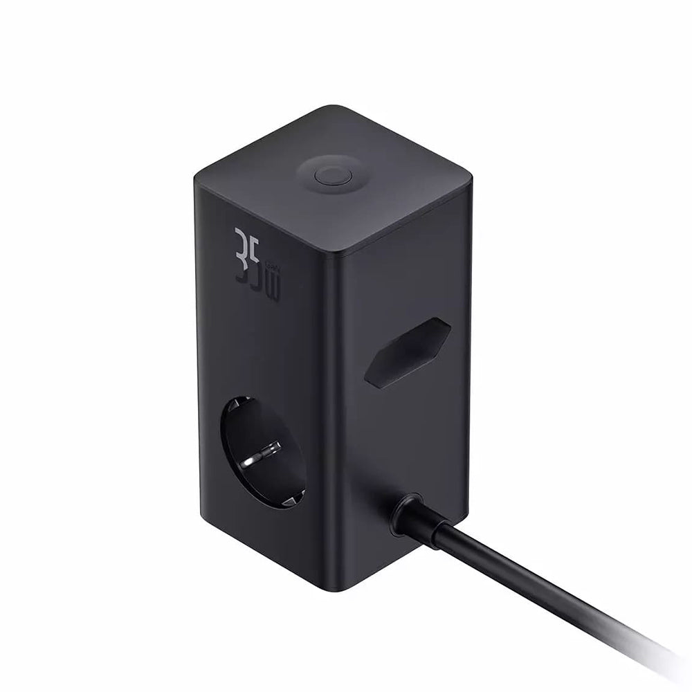 Baseus PowerCombo netværksoplader, 35W, 5A, 2 x USB-A - 2 x USB-C - 3 x Schuko, Sort, Genforseglet E00023606113-00