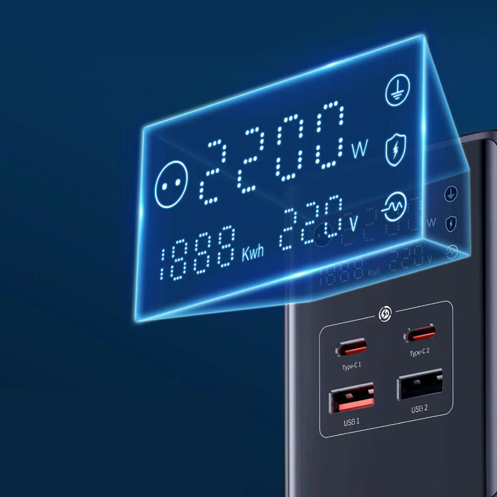 Baseus PowerCombo netværksoplader, 35W, 5A, 2 x USB-A - 2 x USB-C - 3 x Schuko, Sort, Genforseglet E00023606113-00
