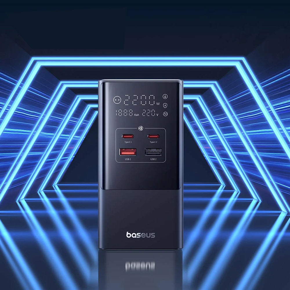 Baseus PowerCombo netværksoplader, 35W, 5A, 2 x USB-A - 2 x USB-C - 3 x Schuko, Sort, Genforseglet E00023606113-00