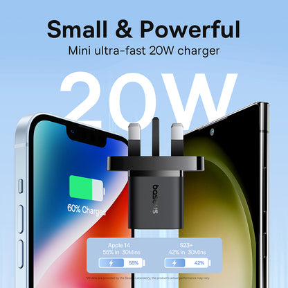 Baseus UK netværksoplader, 20W, 3A, 1 x USB-C, Sort P10110907113-00