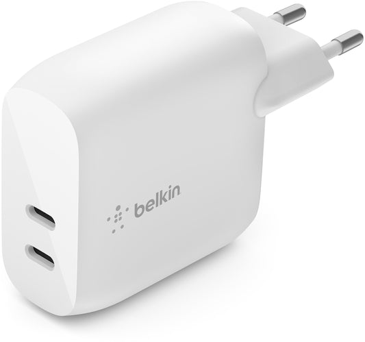 Belkin BoostCharge Dual Netoplader, 40W, 3A, 2 x USB-C, Hvid WCB006vfWH