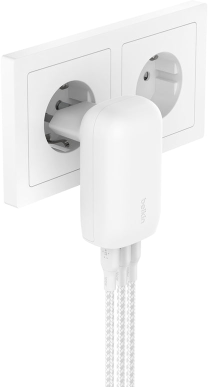 Belkin BoostCharge netoplader, 67W, 3A, 3 x USB-C, hvid WCC002vfWH