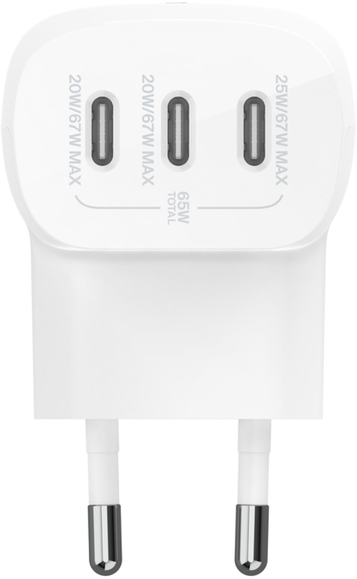 Belkin BoostCharge netoplader, 67W, 3A, 3 x USB-C, hvid WCC002vfWH