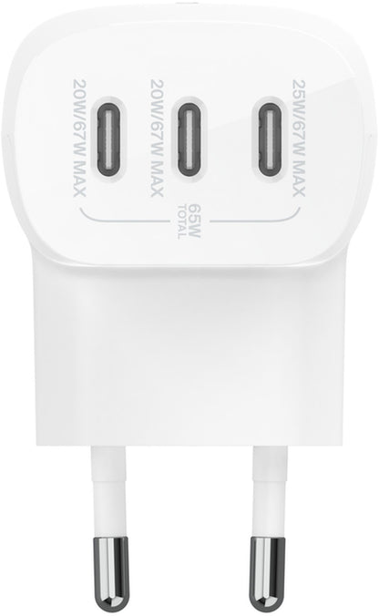 Belkin BoostCharge netoplader, 67W, 3A, 3 x USB-C, hvid WCC002vfWH