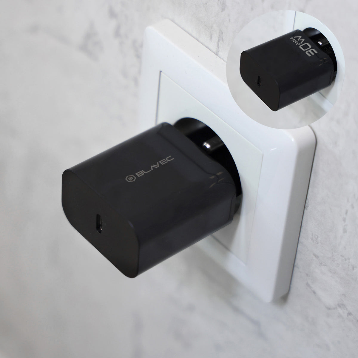 Blavec BC-14 Wall Charger, 30W, 3A, 1 x USB-C, Black