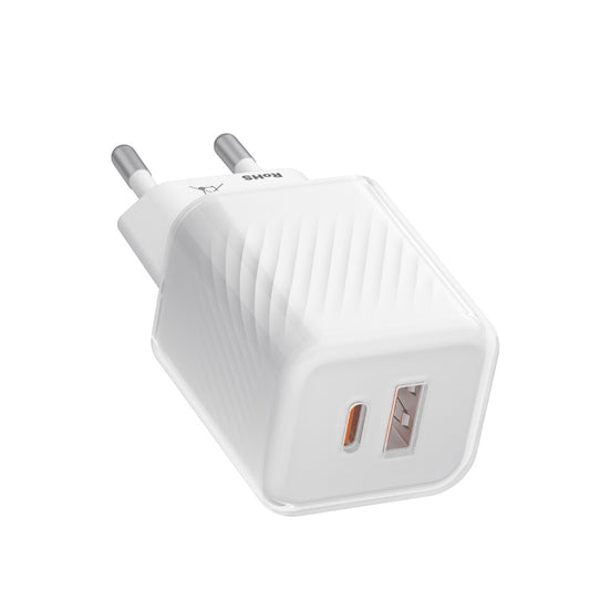 Blueo Netværksoplader, 35W, 3A, 1 x USB-A - 1 x USB-C, Hvid