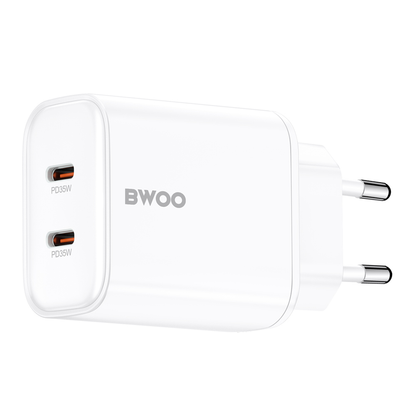 BWOO CDA206 netadapter, 35W, 3A, 2 x USB-C, hvid