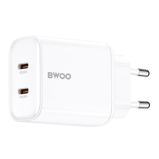 BWOO CDA206 netadapter, 35W, 3A, 2 x USB-C, hvid