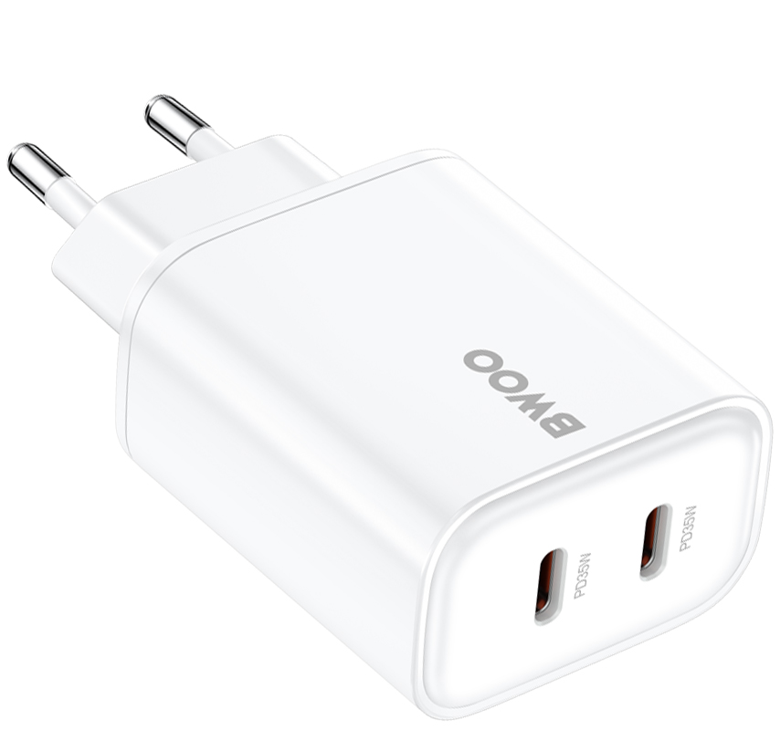 BWOO CDA206 netadapter, 35W, 3A, 2 x USB-C, hvid