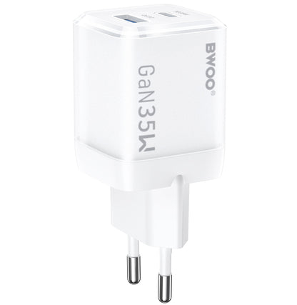 BWOO CDA222 Netværksoplader, 35W, 3A, 1 x USB-A - 1 x USB-C, Hvid