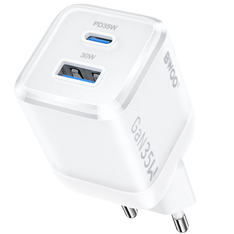 BWOO CDA222 Netværksoplader, 35W, 3A, 1 x USB-A - 1 x USB-C, Hvid