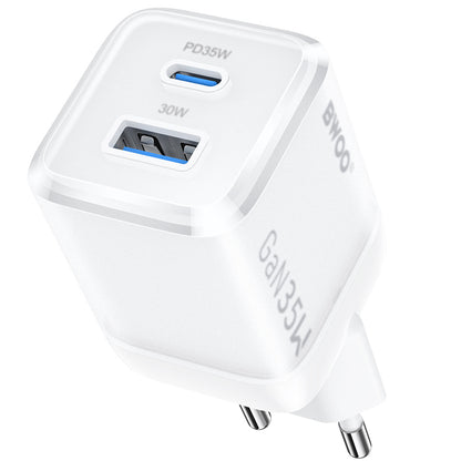 BWOO CDA222 Netværksoplader, 35W, 3A, 1 x USB-A - 1 x USB-C, Hvid