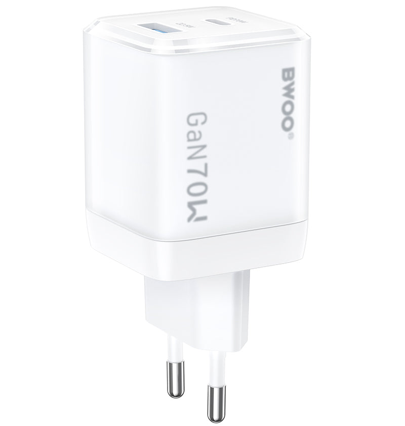 Netværksoplader BWOO CDA224, 70W, 3.25A, 1 x USB-A - 1 x USB-C, Hvid