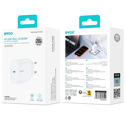 Netværksoplader BWOO CDA233, 20W, 3A, 1 x USB-C, Hvid