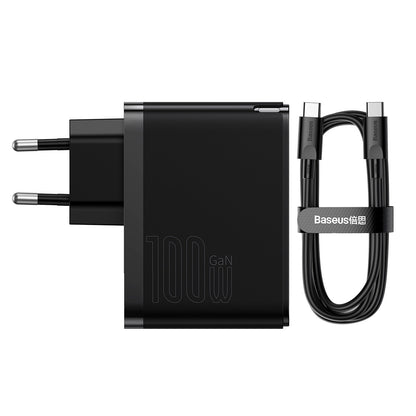 Netværksoplader med USB-C kabel Baseus GaN5 Pro, 100W, 3A, 1 x USB-A - 1 x USB-C, Sort CCGP090201