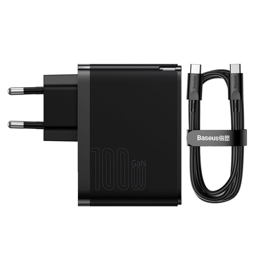 Netværksoplader med USB-C kabel Baseus GaN5 Pro, 100W, 3A, 1 x USB-A - 1 x USB-C, Sort CCGP090201