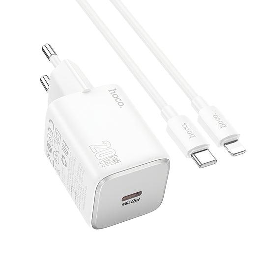 Netværksoplader med Lightning-kabel HOCO N40, 20W, 3A, 1 x USB-C, Hvid