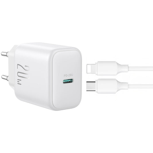 Netværksoplader med Lightning-kabel Joyroom JR-TCF20, 20W, 3A, 1 x USB-C, Hvid