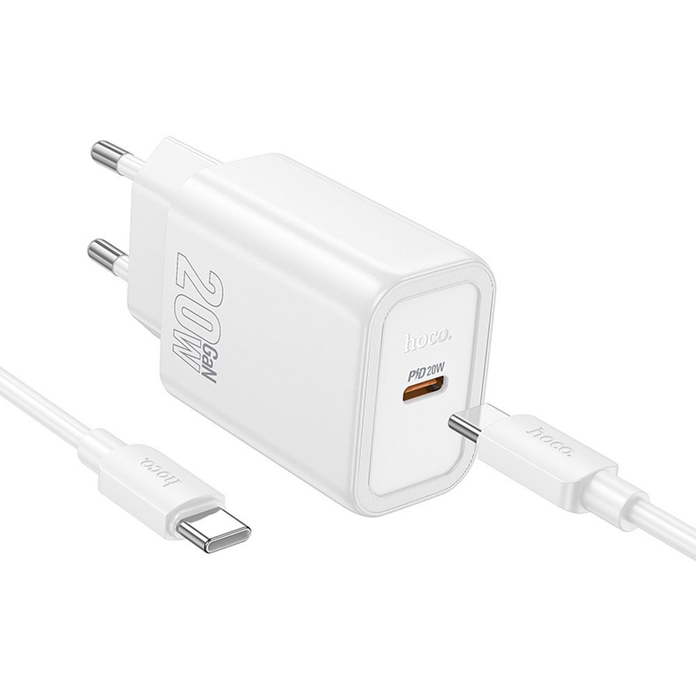 Netværksoplader med USB-C kabel HOCO N60, 20W, 3A, 1 x USB-C, Hvid
