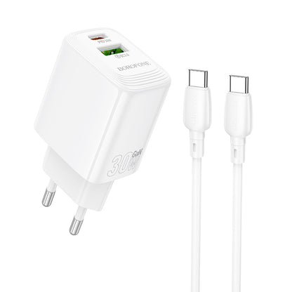 Netværksoplader med USB-C kabel Borofone BN29 Fuente, 30W, 3A, 1 x USB-A - 1 x USB-C, Hvid
