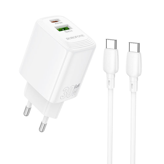 Netværksoplader med USB-C kabel Borofone BN29 Fuente, 30W, 3A, 1 x USB-A - 1 x USB-C, Hvid