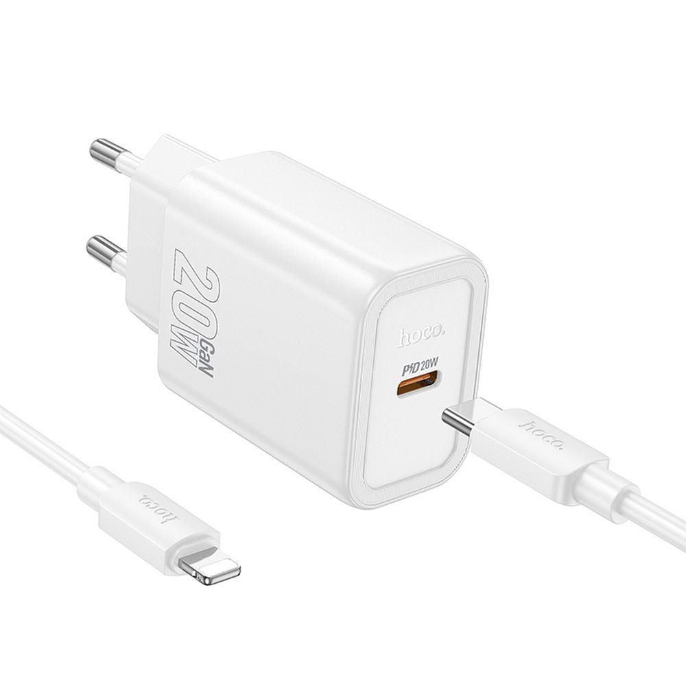 Netværksoplader med Lightning-kabel HOCO N60, 20W, 3A, 1 x USB-C, Hvid
