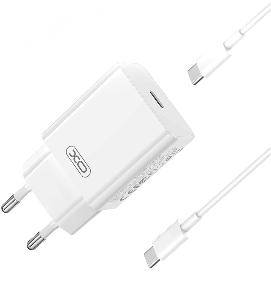 Netværksoplader med USB-C kabel XO Design L126, 20W, 3A, 1 x USB-C, Hvid