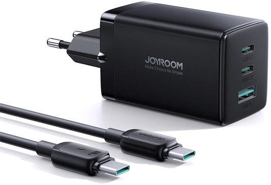 Netværksoplader med USB-C Kabel Joyroom TCG01, 65W, 3.25A, 1 x USB-A - 2 x USB-C, Sort