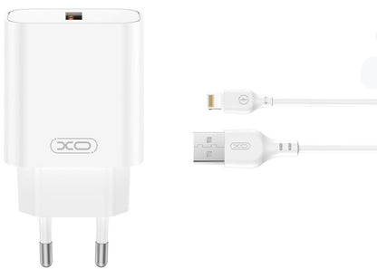 Netværksoplader med Lightning-kabel XO Design CE33, 18W, 3A, 1 x USB-A, Hvid