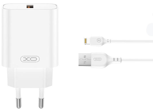 Netværksoplader med Lightning-kabel XO Design CE33, 18W, 3A, 1 x USB-A, Hvid