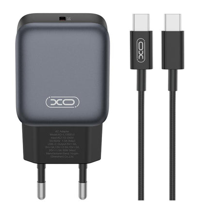 Netværksoplader med USB-C kabel XO Design L155, 30W, 3A, 1 x USB-C, Sort