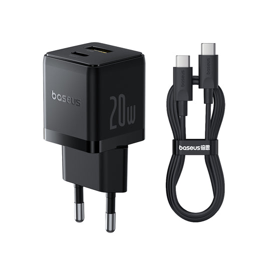Netværksoplader med USB-C kabel Baseus Palm, 20W, 3A, 1 x USB-A - 1 x USB-C, Sort P10111608113-01
