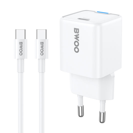 Netværksoplader med USB-C Kabel BWOO CDA211, 30W, 3A, 1 x USB-C, Hvid