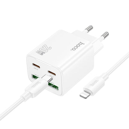 Netværksoplader med Lightning-kabel HOCO N55, 20W, 3A, 2 x USB-A - 2 x USB-C, Hvid