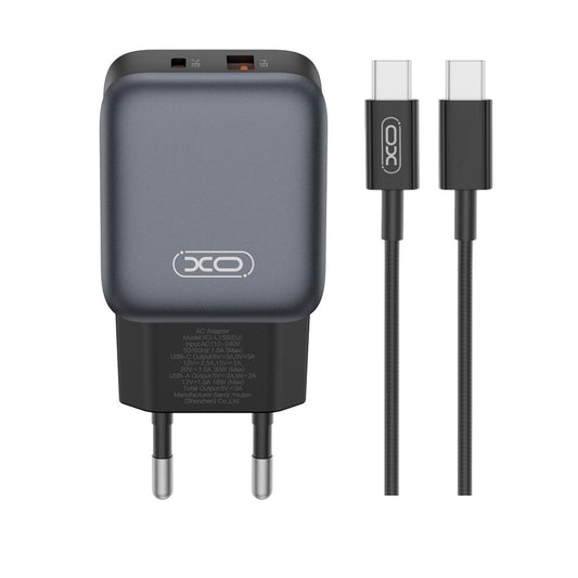 Netværksoplader med USB-C kabel XO Design L156, 30W, 3A, 1 x USB-A - 1 x USB-C, Sort