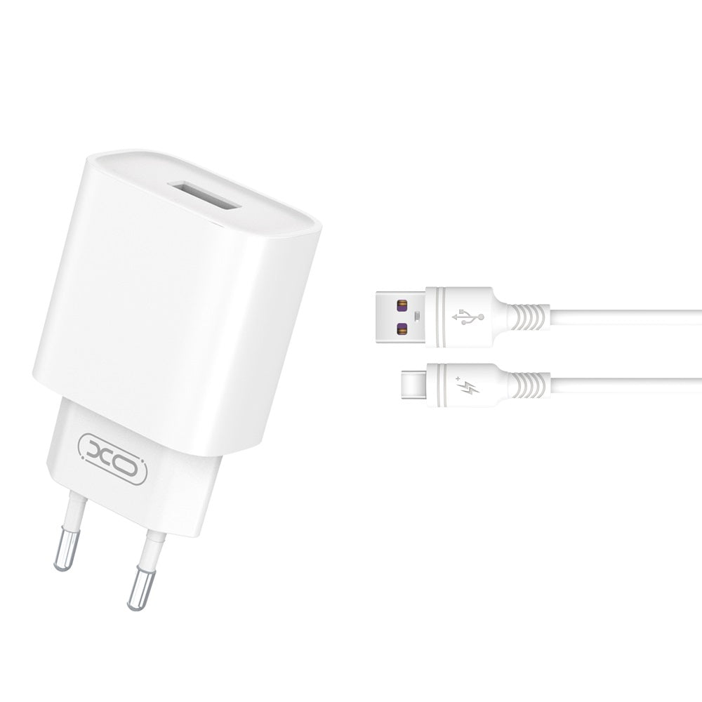 Netværksoplader med USB-C kabel XO Design CE02D, 18W, 3A, 1 x USB-A, Hvid