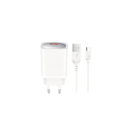 Netværksoplader med USB-C kabel XO Design CE19, 18W, 3A, 1 x USB-A, Hvid