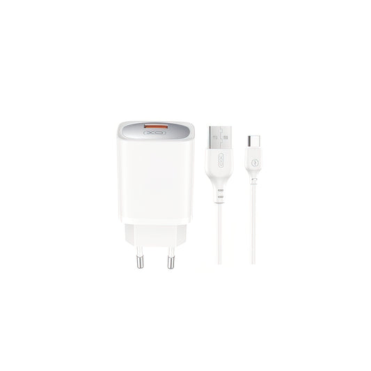 Netværksoplader med USB-C kabel XO Design CE19, 18W, 3A, 1 x USB-A, Hvid
