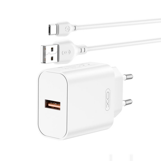 Netværksoplader med USB-C kabel XO Design CE33, 18W, 3A, 1 x USB-A, Hvid