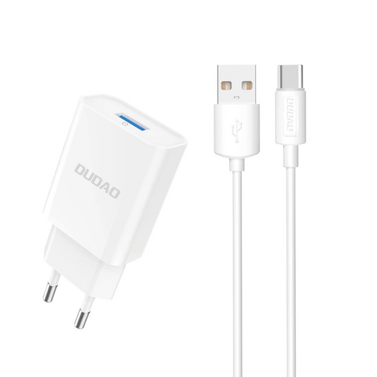 Netværksoplader med USB-C kabel Dudao A4EU, 10W, 2.1A, 1 x USB-A, Hvid