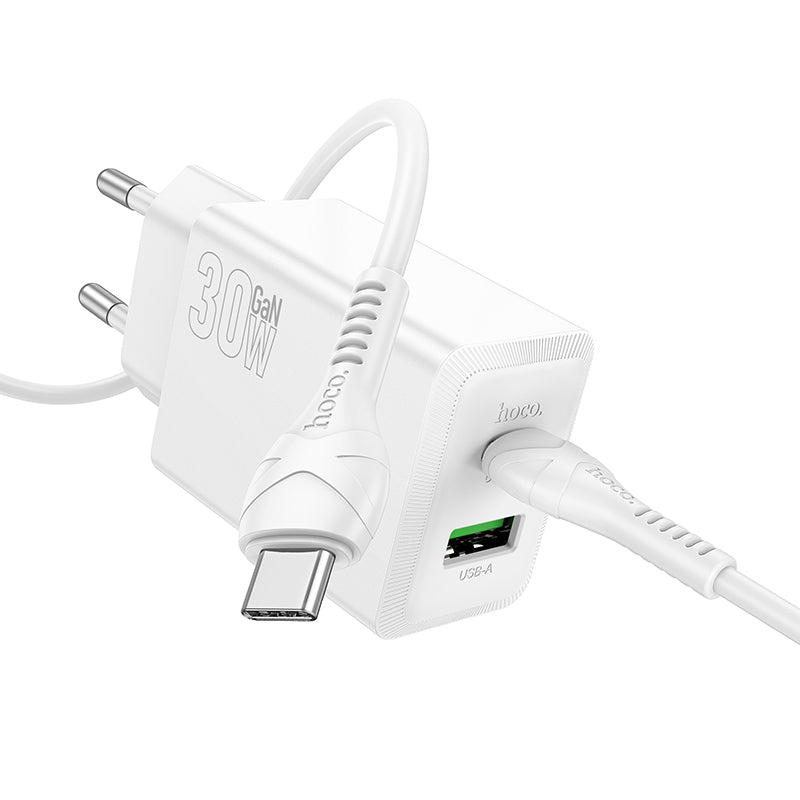 Netværksoplader med USB-C Kabel HOCO N71, 30W, 3A, 1 x USB-A - 1 x USB-C, Hvid