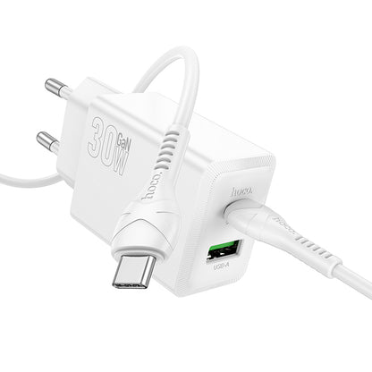 Netværksoplader med USB-C Kabel HOCO N71, 30W, 3A, 1 x USB-A - 1 x USB-C, Hvid