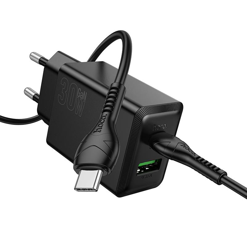 Netværksoplader med USB-C kabel HOCO N71, 30W, 3A, 1 x USB-A - 1 x USB-C, Sort